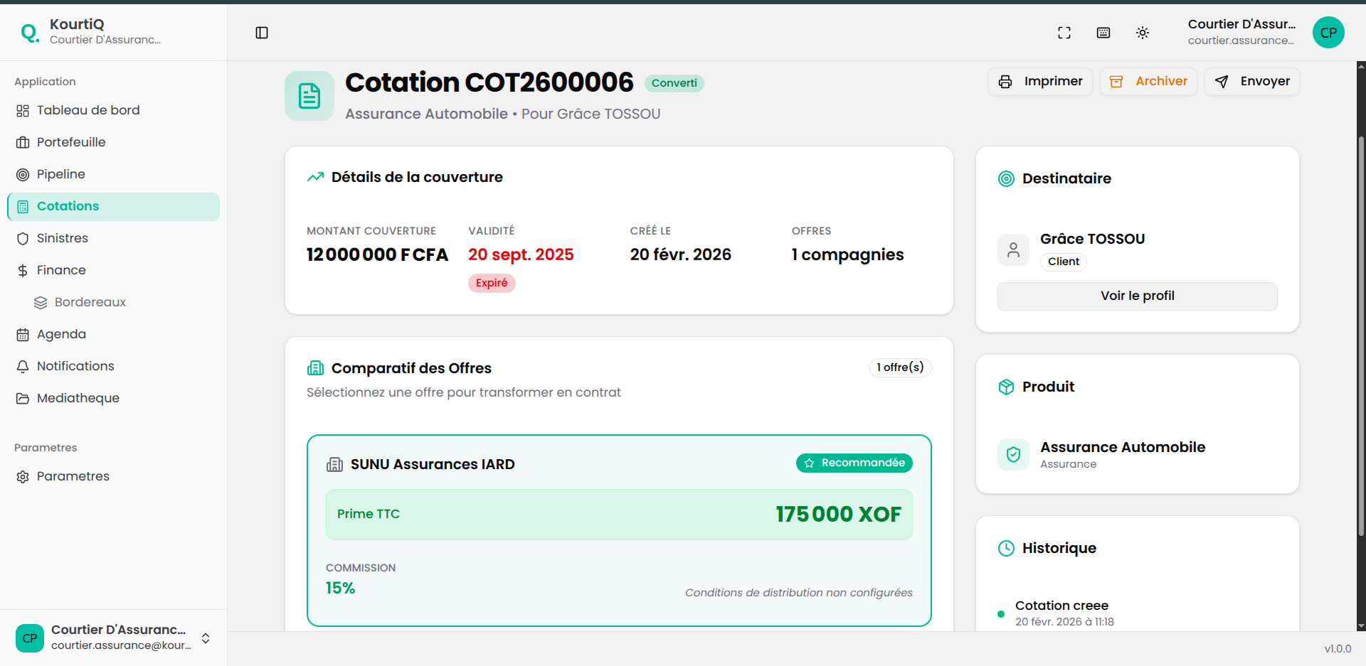 Détail d'une cotation